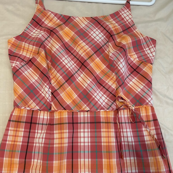 🩷🧡Ann Taylor Plaid Midi Dress in Pink and Orange size 8 Like New - Picture 6 of 7